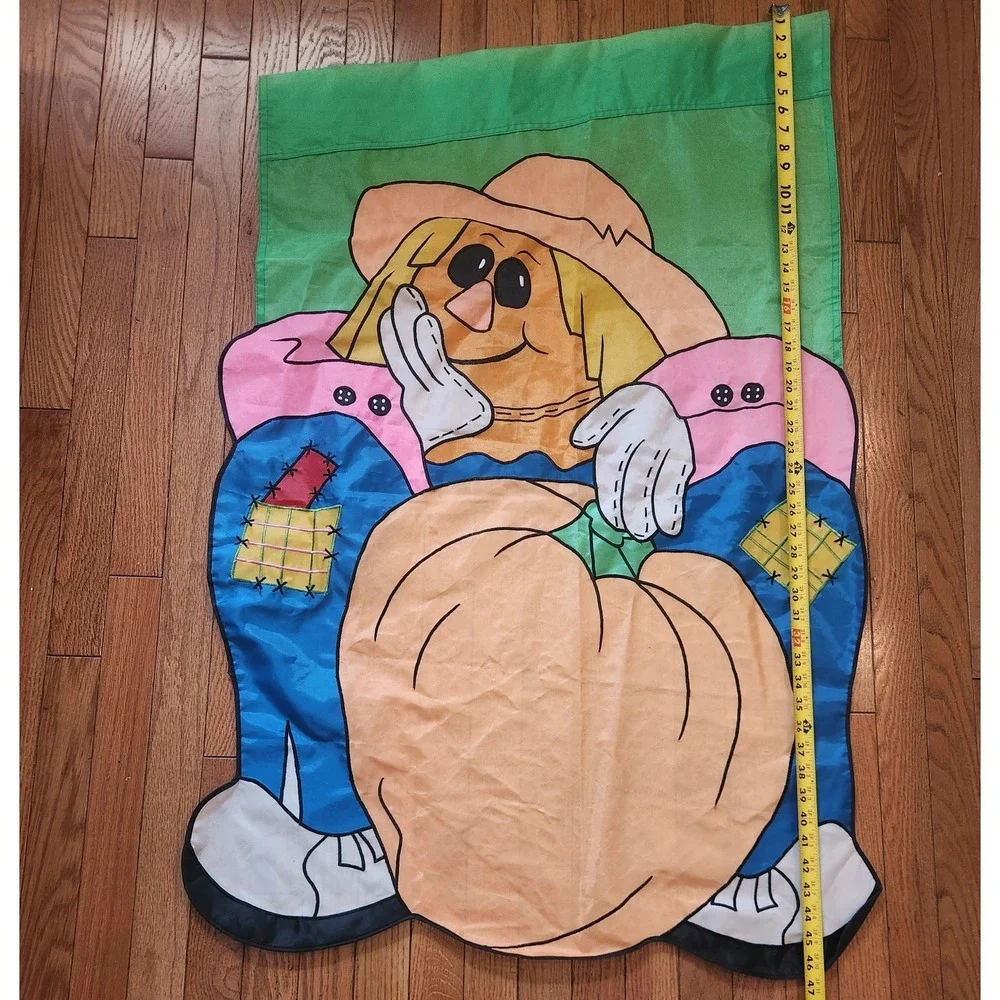Vintage Embroidered  Scarecrow Pumpkin Flag‎ 28x44 Halloween / Fall